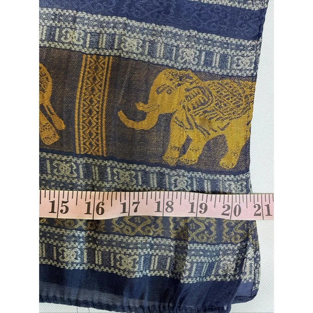 100% Silk Scarf Shawl Elephants 66 X 20 Art To Wear Lagenlook Tribal Shiny